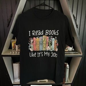 Black Graphic T-Shirt with Book Design